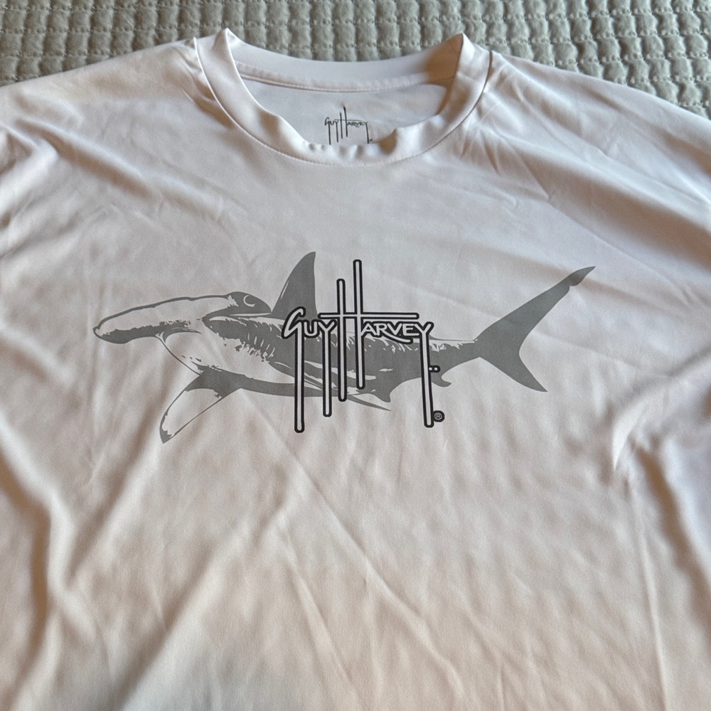 Guy Harvey White and Gray Shark long sleeve performance T-shirt